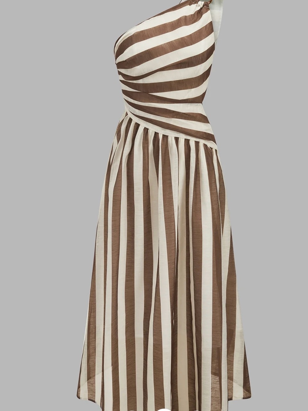 Commense One-Shoulder Striped Ring Detail Midi Dress in Brown and White - XL - Picture 8 of 9